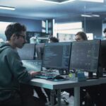 Team of Diverse Multiethnic Software Developers Working on Computers, Programming Advanced Code, Managing Artificial Intelligence Projects Online for Innovative Cyber Security Service