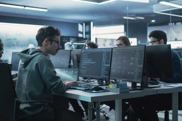 Team of Diverse Multiethnic Software Developers Working on Computers, Programming Advanced Code, Managing Artificial Intelligence Projects Online for Innovative Cyber Security Service
