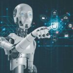 Artificial Intelligence Internet of Things Network Protection Global Business Robots Touch Key Protection Icons Digital technology concepts online marketing, data analysis, e-commerce connectivity