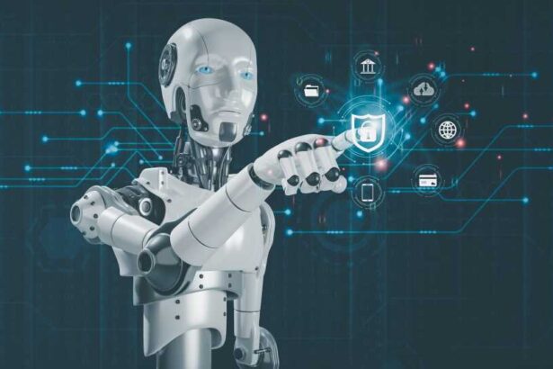 Artificial Intelligence Internet of Things Network Protection Global Business Robots Touch Key Protection Icons Digital technology concepts online marketing, data analysis, e-commerce connectivity