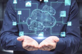 Men holding cloud services