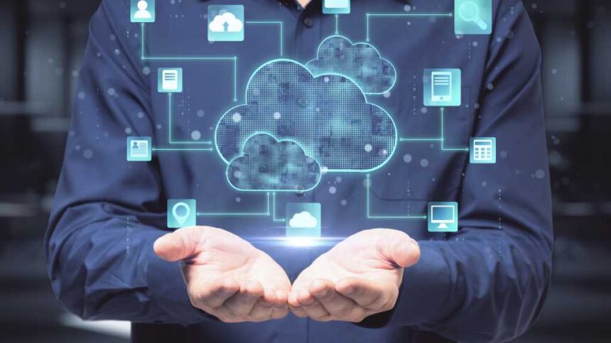 Men holding cloud services