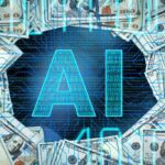 letters ai surrounded by 100 dollar bills with circuits overlaying all